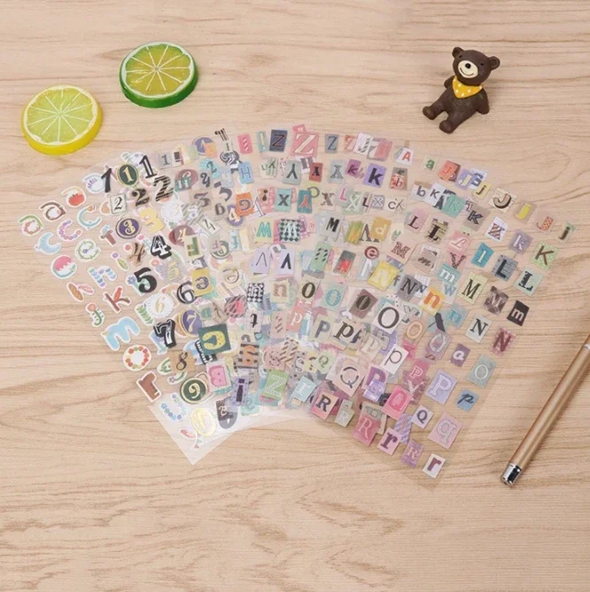 Vintage Retro Alphabet Number Stickers 6 Sheets/Lot, Cute DIY Decor Stickers for Diary Album Scrapbooking Handmade Ornament