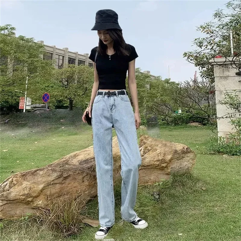 

Women All-match Denim Clothing Wide Leg Jeans Vintage Korean Harajuku Style High Waist Jeans Fashion Simply New Female Jeans