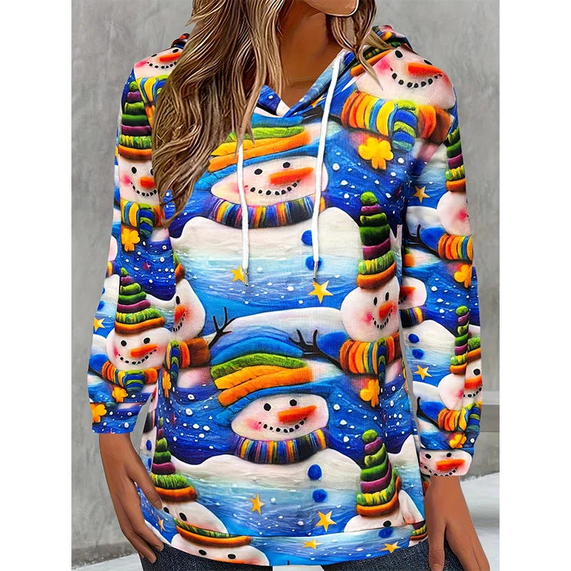 Autumn Christmas Sweatshirts Snowman 3D Print Women Casual Streetwear O-Neck Hoodies Y2k Pullovers Harajuku Tops Woman Clothing