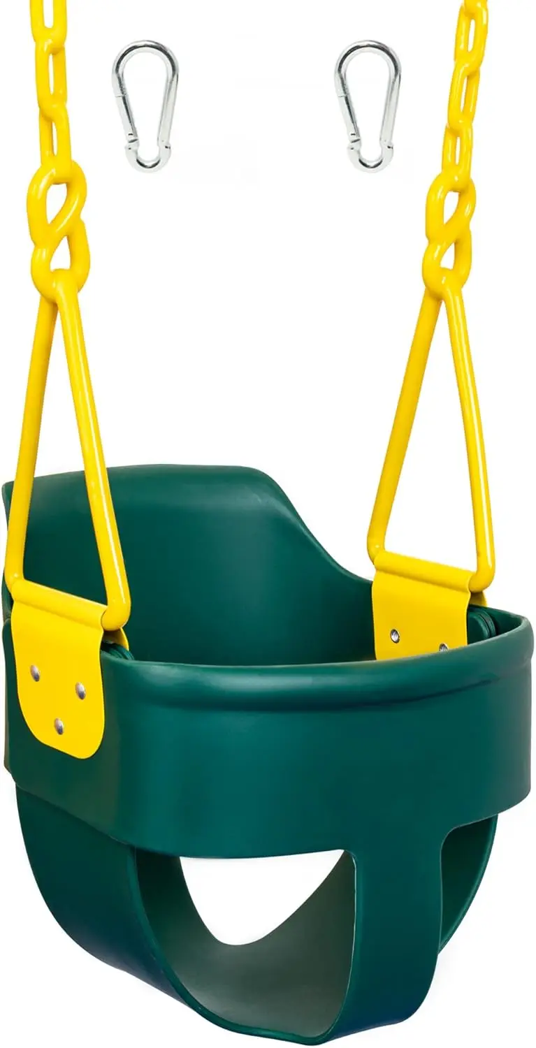 

High Back Full Bucket Toddler Swing Seat with Finger Grip, Plastic Coated Chains for Easy Installation - Green