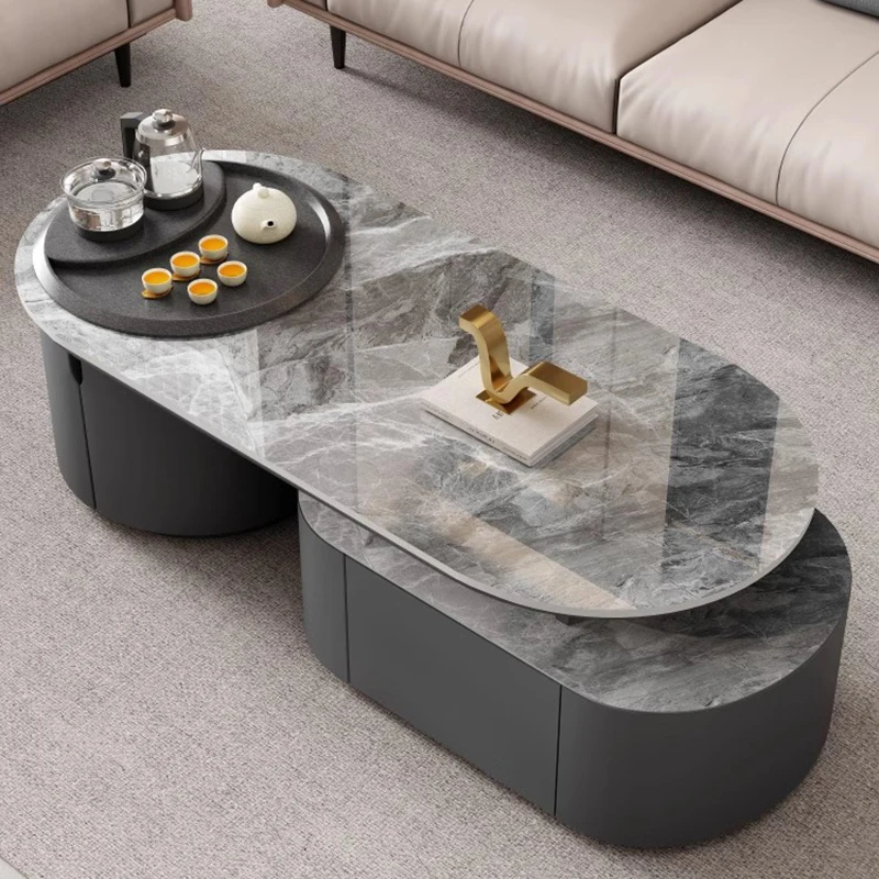 Modern Luxury Tea Table Rock Plank Living Room Household Table Small Scalable Multi Functional Making Home Luxury Furniture