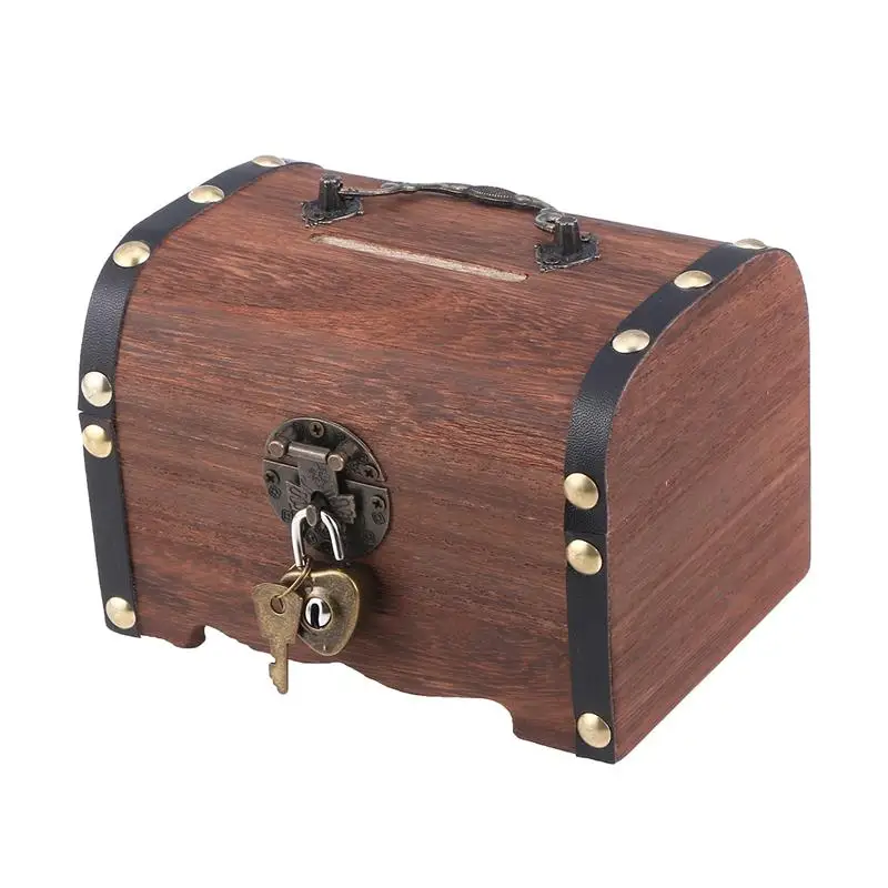 Treasure Chest With Lock Vintage Treasure Storage Box Piggy Bank Organizer Saving Box Case With Lock For Home Retro Decoration