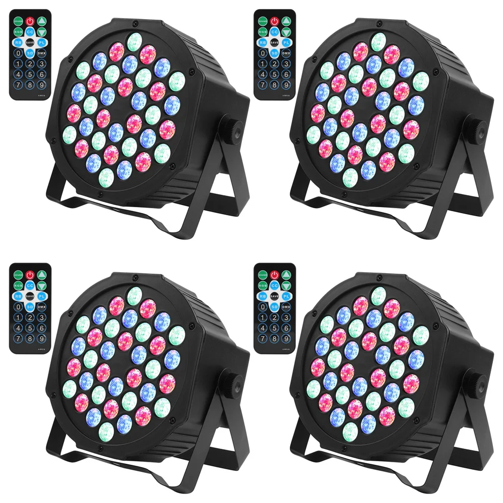 Luz Par RGB de 4 piezas, 8 piezas, 36 LED, Control remoto inalámbrico DMX activado por sonido para DJ, fiesta, iluminación de escenario, navidad