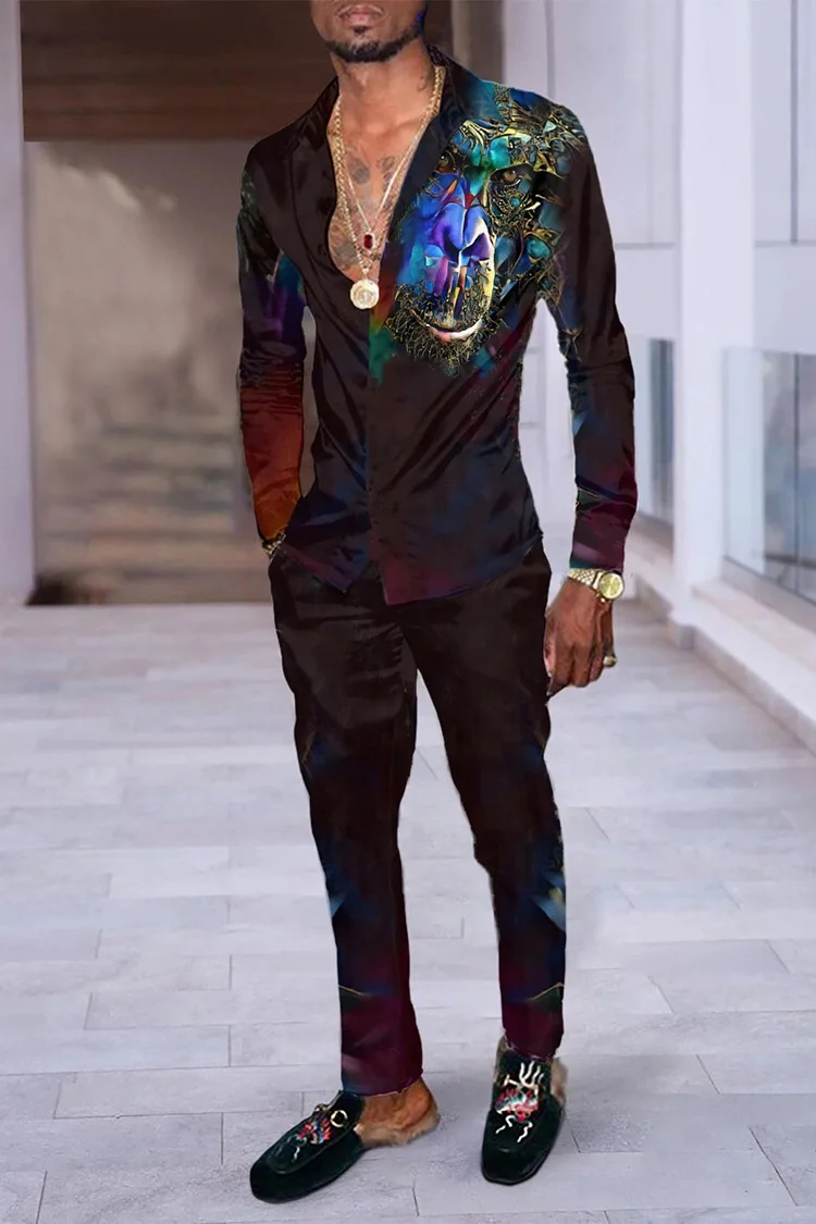 Colorful Block Splicing 3D Print Men Harajuku Clothing Suits Tracksuit Long Sleeve Shirt Long Pants Two Piece Sets Clothing