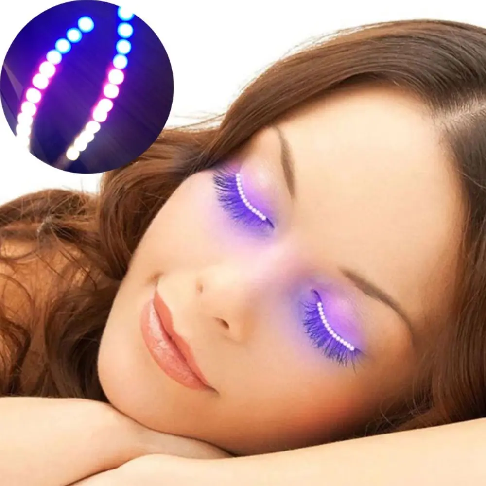 Colorful LED luminous False Eyelashes Creative Waterproof Halloween Light Up Eyelid Paste Neon lights Eyelash Lamp Makeup Tool