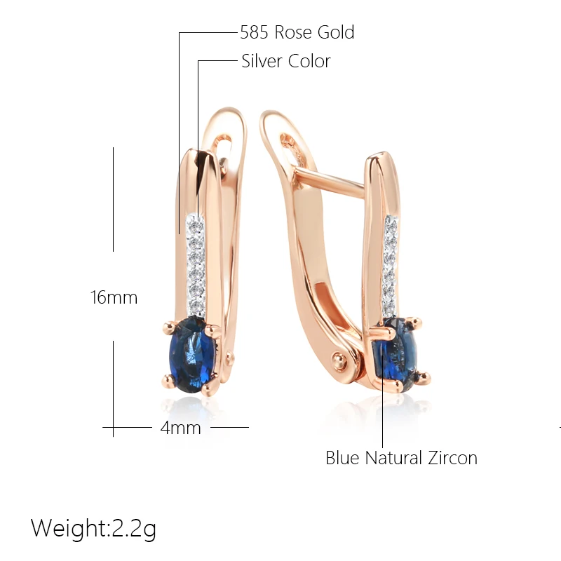 Kinel Luxury 585 Rose Gold Color Silver Plated Earrings For Women Blue Natural Stone Vintage Bride Wedding Daily Fine Jewelry