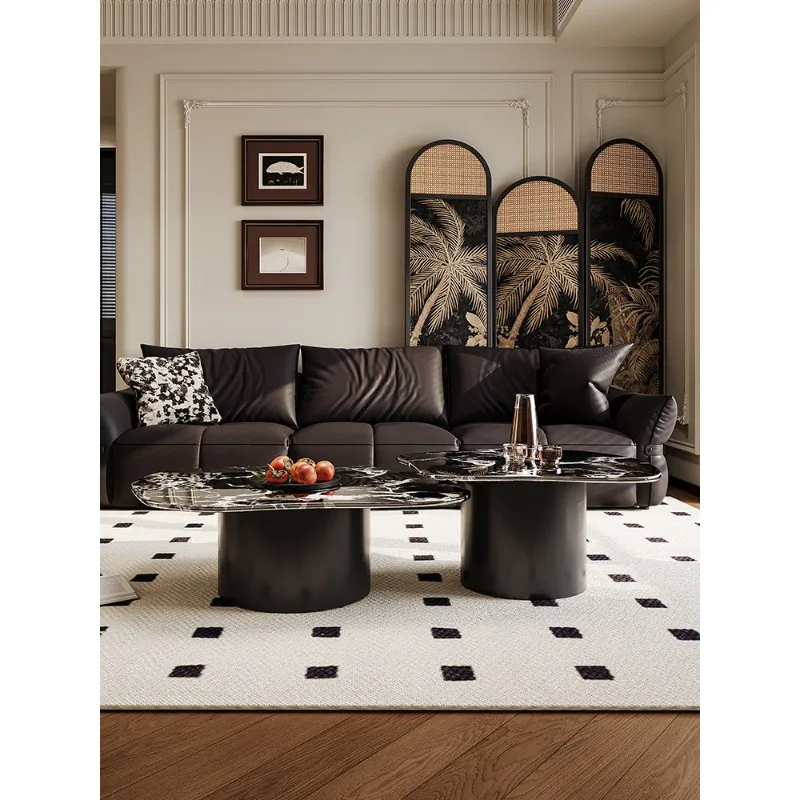 

Coffee table black special-shaped size coffee table combination light luxury high-end sense