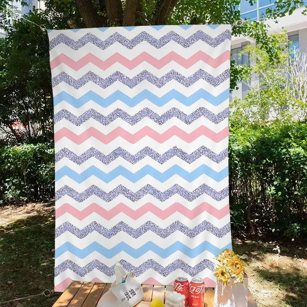 Geometric Zig Zag Wave Cartoon Flag Art Science Fiction Room Home Decor Wall Hanging Home Decor Banner