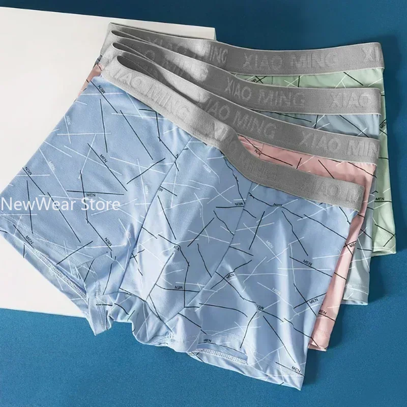 Thin Breathable Cotton Crotch Line Middle Waist Milk Silk Boxers Letter Underwear Men Panties Shorts