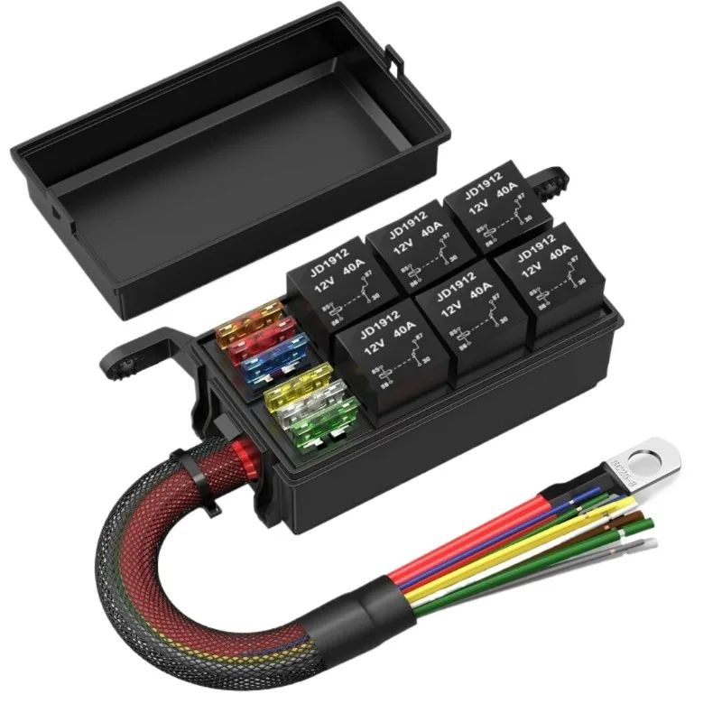 For 6-Way Car Fuse Box 12V Car Fuse and Relay Box with Pre-wired Fuse Relay
