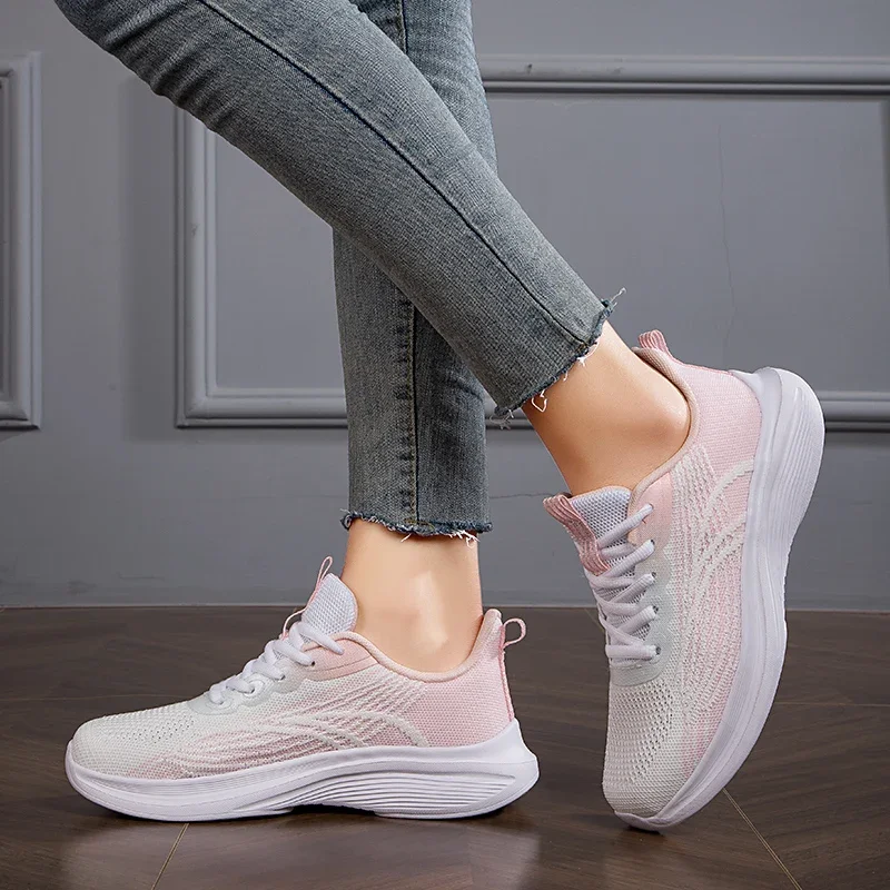 Flying Weave Breathable Athletics Running Shoes Women Four Seasons Fitness Casual Sneakers Ladies Soft Non-Slip Jogging Shoes