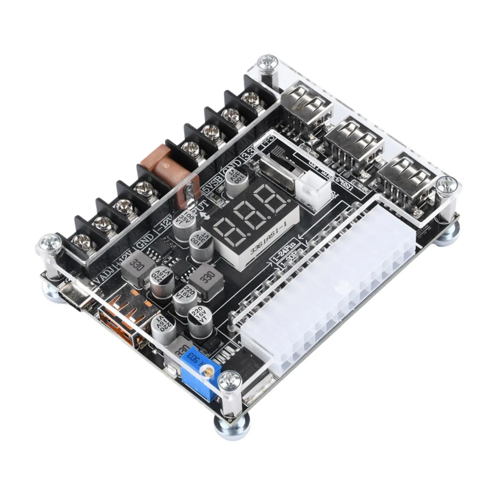 Power Adapter Board Adjustable Voltage Power Module Acrylic Case Kit Digital Display for Modular PC Power Supply