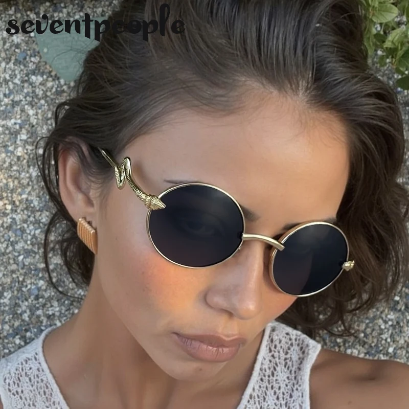 

Vintage Oval Y2K Punk Sunglasses Women 2025 Luxury Brand Fashion Metal Snake Round Sun Glasses For Ladies Retro Outdoor Shades