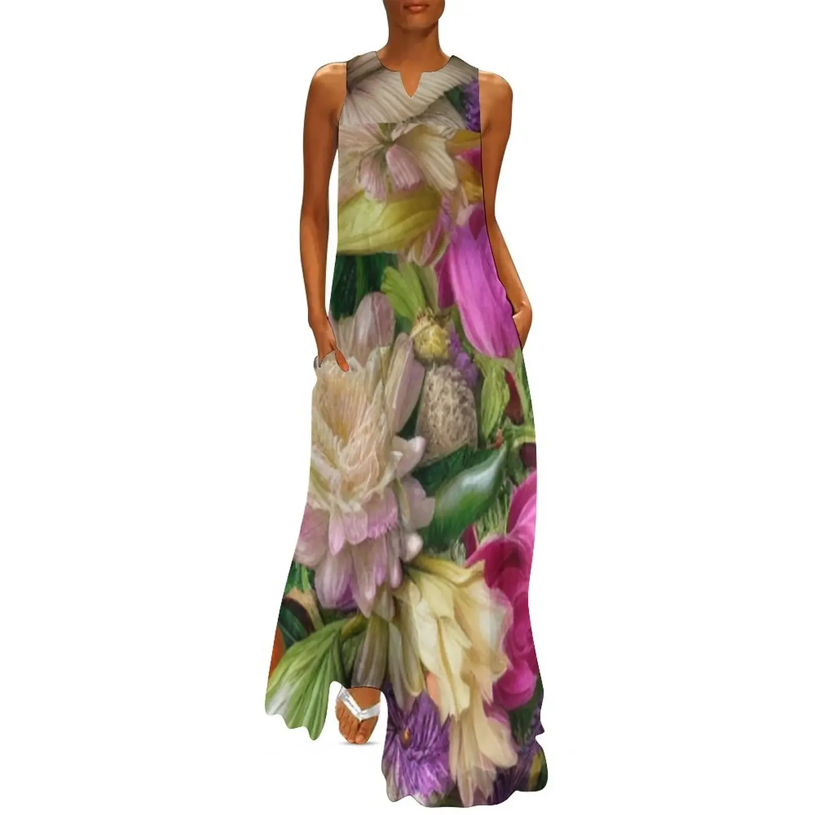 

Vintage Flowers, Botanical, Berries, Leaves, pink, orange, ivory, green Long Dress elegant evening dresses for women 2025 Dress