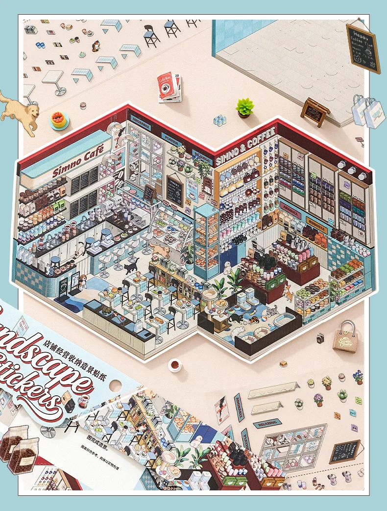 5 Blatt Mini-PET-Aufkleber für Convenience-Stores, winzige Ladenszenen-Aufkleber für Puppenhäuser und Miniaturbau – Detail 11