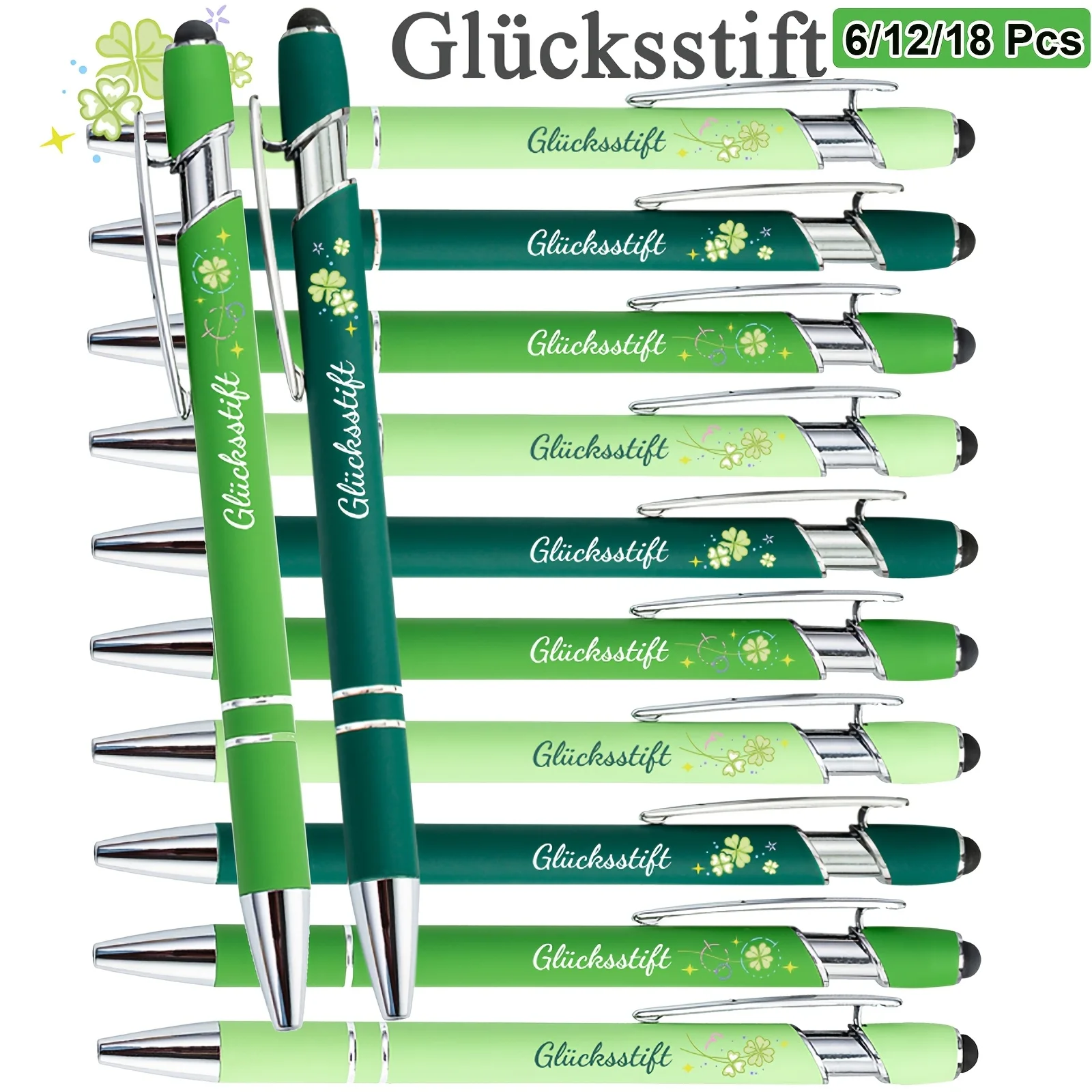

6/12/18 Pcs Lucky Stainless Steel Ballpoint Pen Sets Engraved With German Inspirational Quotes Metal For Corporate Durable Gifts