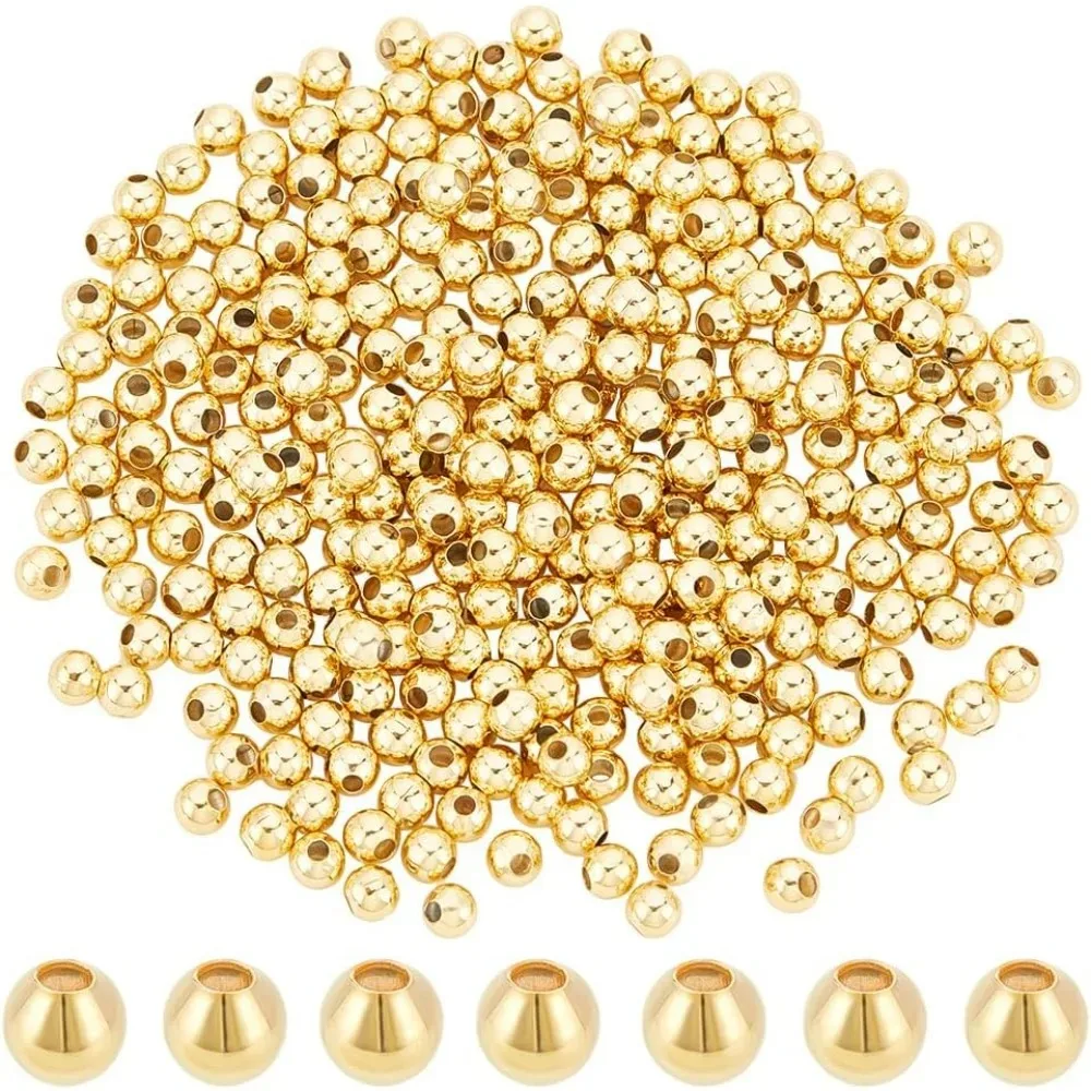 

300pcs Spacer Beads 4mm Seamless Smooth Beads Waist Long-Lasting Metal Brass for Bikini