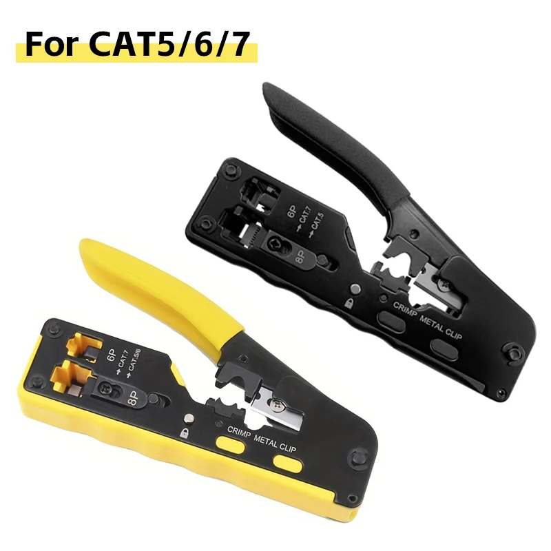 RJ45 Crimping Tool Wire Stripping Cutting Vertical Crimping Network Cable Pliers With Through-hole Cat7 Cat6 Cat5 8P6P Pliers