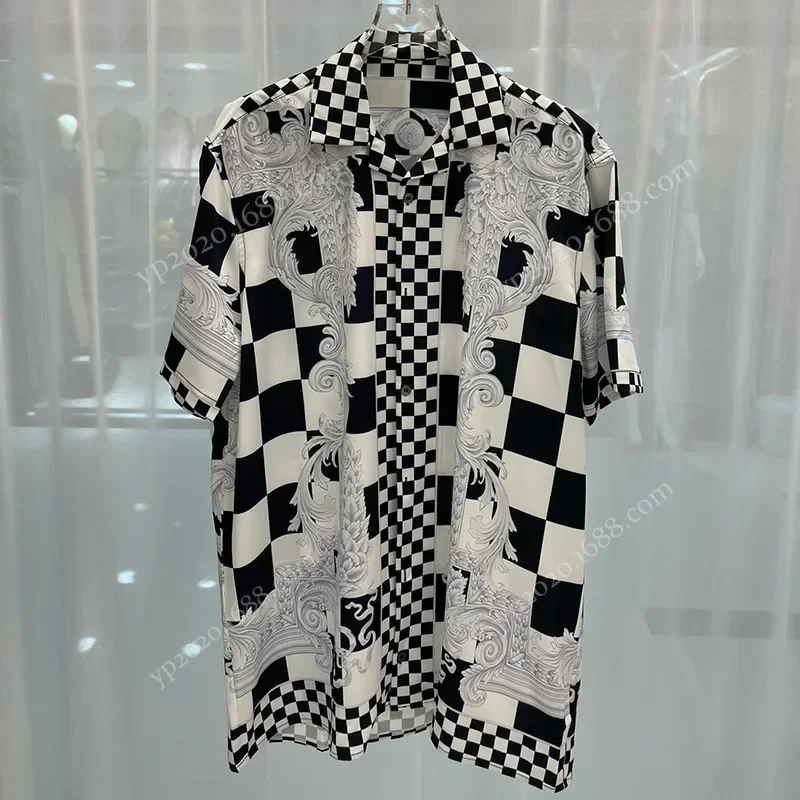 

Luxury Royal Plaid Shirts for Men Clothing Casual Short Sleeve Digital Printing Mens Social Paisley Shirt Chemise Homme De Luxe