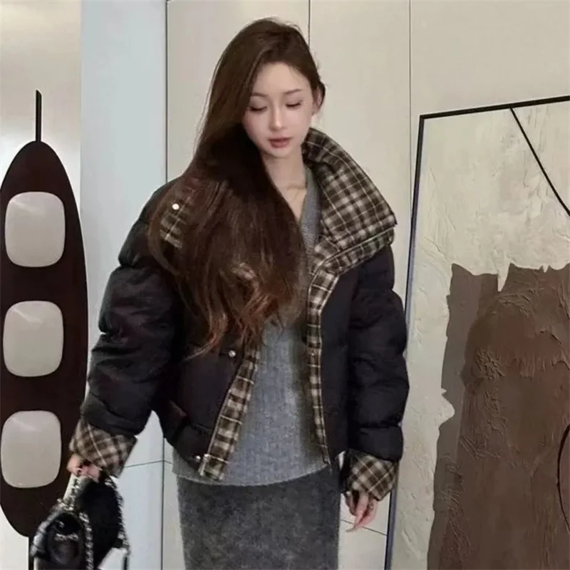 2025年ニューファッション韓国女性パーカーショートルーズワイルドウィンタージャケットカジュアルダウンコットンコート女性用暖かいブレッドサービスアウター