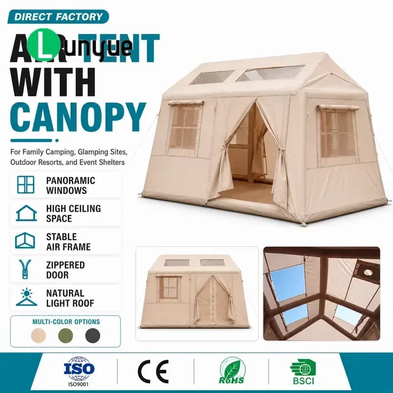 Inflatable Tent with Canopy Black Coated Oxford Cloth Quick Open Portable Lightweight for Outdoor Camping Travel
