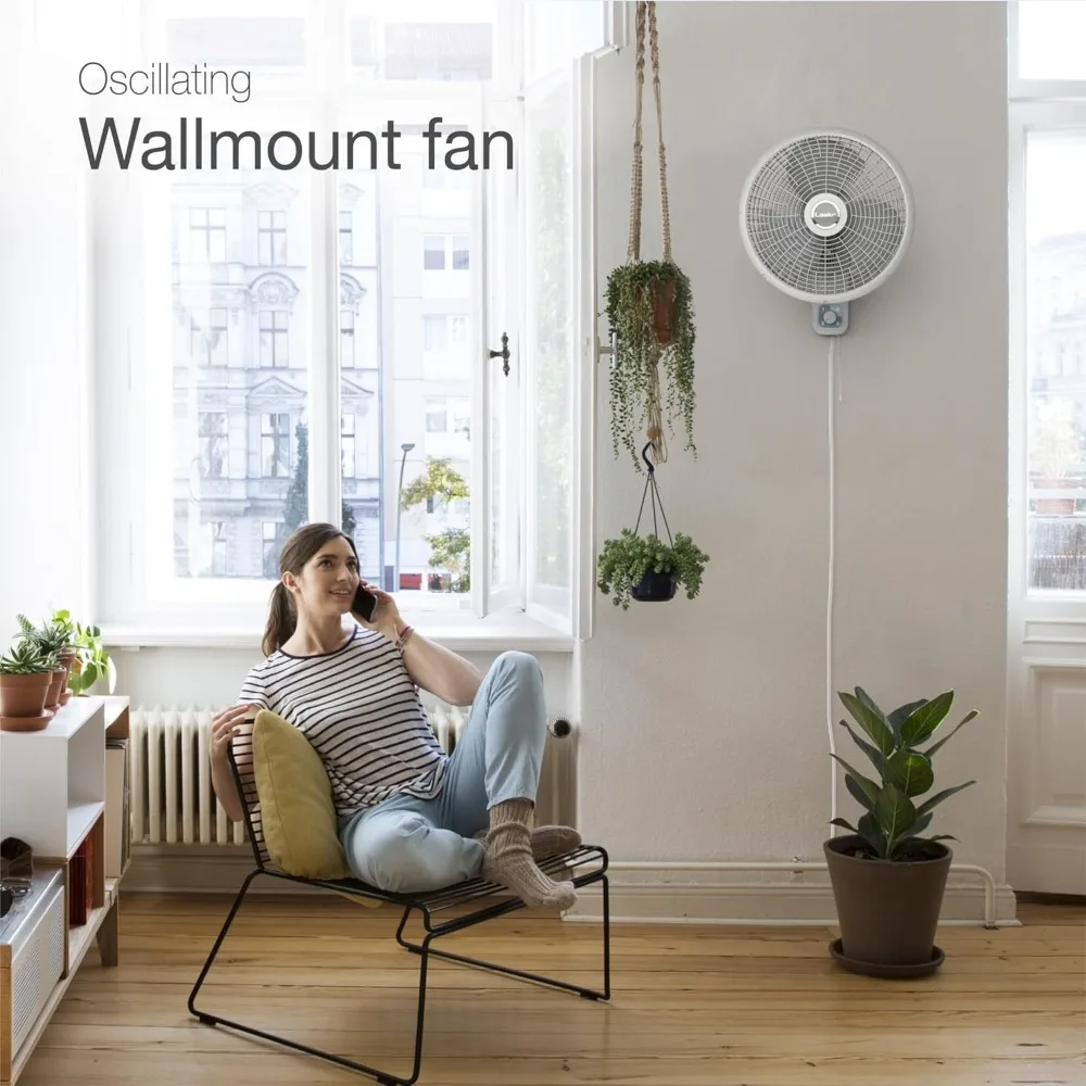 16" 3-Speed Oscillating Wall Mount Fan for Indoor Use, Light Grey