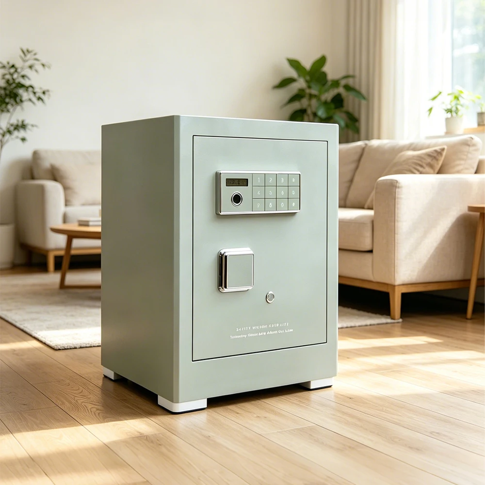 10mm Door Safe Box Fingerprint Lock Electronic Acrylic Smart Panel Hidden Compartment Hand-Stitched Leather Interior