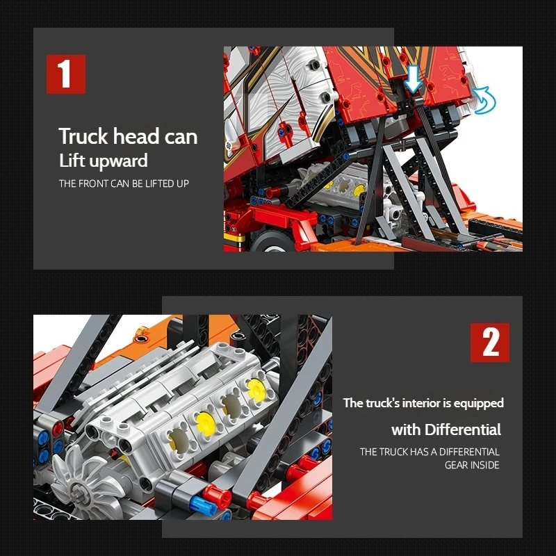 JJ9070 Heavy Truck Container Building Blocks Set Remote Control Semi Trailer Model Technic Vehicle High Difficulty Assembly Toy