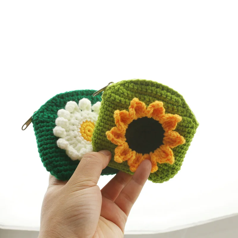 Bolso pequeño de lana hecho a mano para mujer y niña, Cartera de mano con flores bonitas y dulces