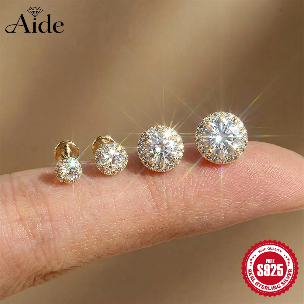 AIDE 925 Sterling Silber 1 Stück Mehrgrößiger Funkelnder Moissanit Damen Flacher Rücken Piercing Prinzessin Kreis Braut Geburtstagsgeschenke