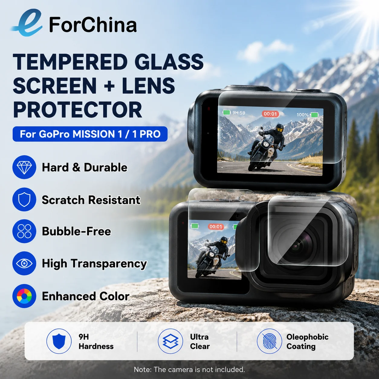 PULUZ for GoPro MISSION 1 / 1 PRO Lens + LCD Display 9H 2.5D Tempered Glass Film