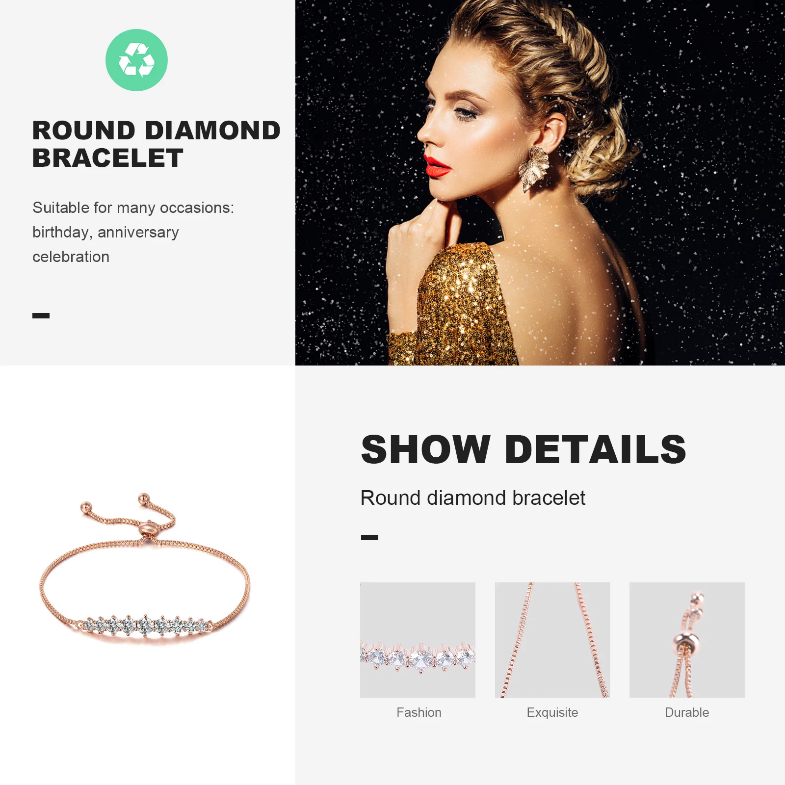 

Adjustable Small Round Bracelet Miss Rhinestone Rhinestones Women Jewelry