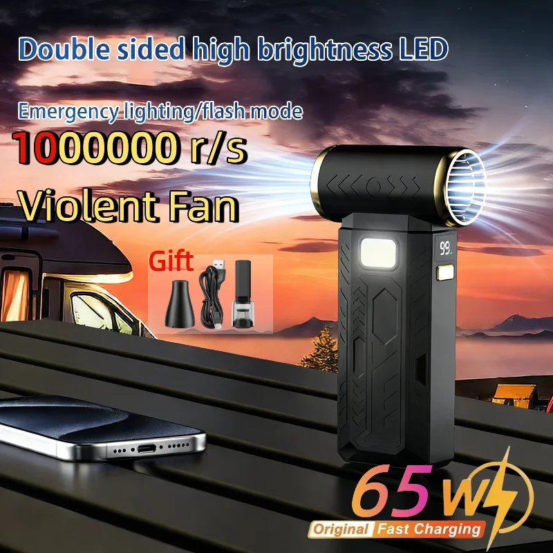 

New 1000000RPM Violent Fan Super Powerful Air Blower Vacuum Blowing Suction Led Lighting 6-Speed Regulation Brushless Turbo 2026