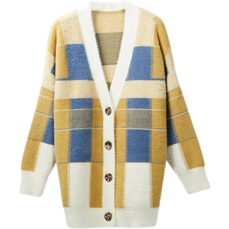 

Thick Mink Fleece Coat Knitted Cardigan Coat Women's 2023 Autumn And Winter New Loose Sweater V-Neck Button Coat Women Jacket