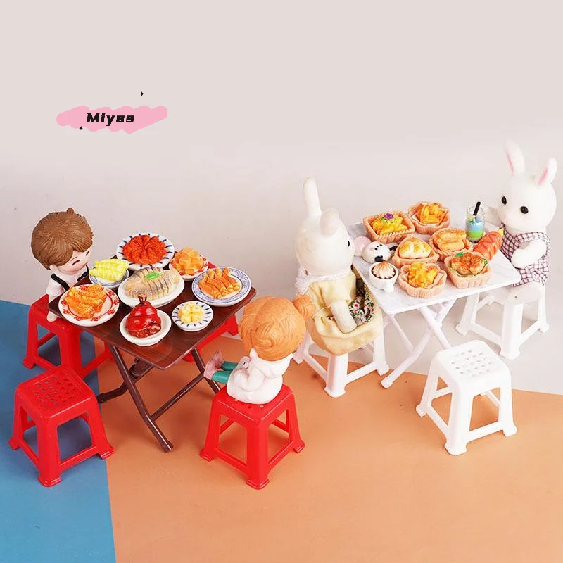 1/12 Schaal Dollhouse Mini Meubelset - Simulatie Tafel En Stoelen Model voor Poppenhuis Decor Fantasiespel Speelgoed voor Kinderen