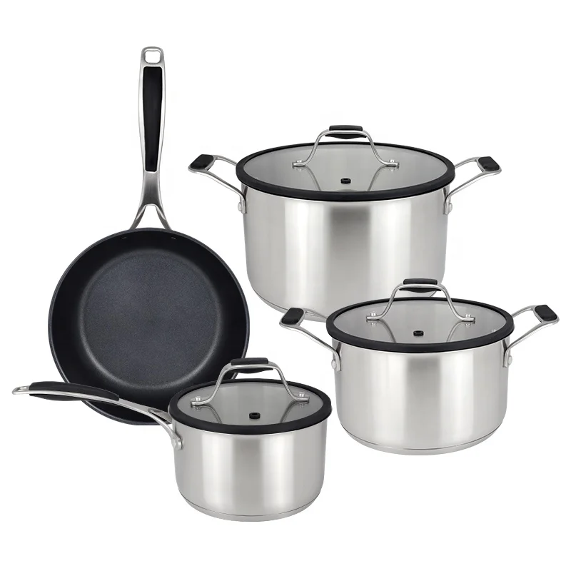 Wholesale Nonstick Coating Frying Pan Kitchenware 7pcs Stainless Steel Cookware Set