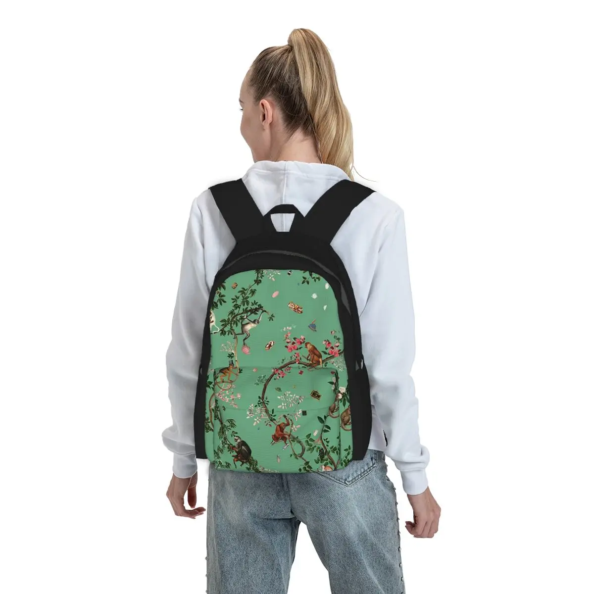 

Monkey World Green Backpack Student BookBag Children School Bag Computer Shoulder Bags for Men Women