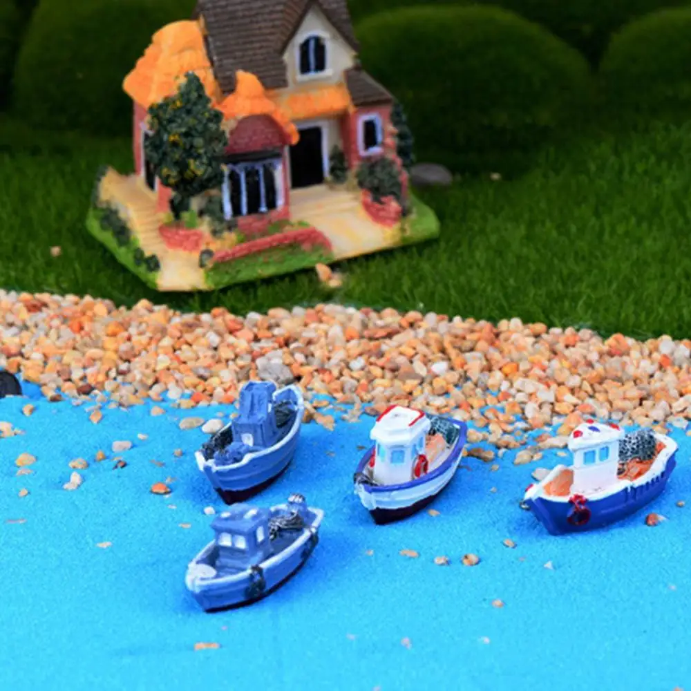 Ornament Fairy Garden for Kid's Gifts, Fishing Boat, Micro Landscaping, Mini Boat Model, Figurine, Fish Tank Decor, Crafts