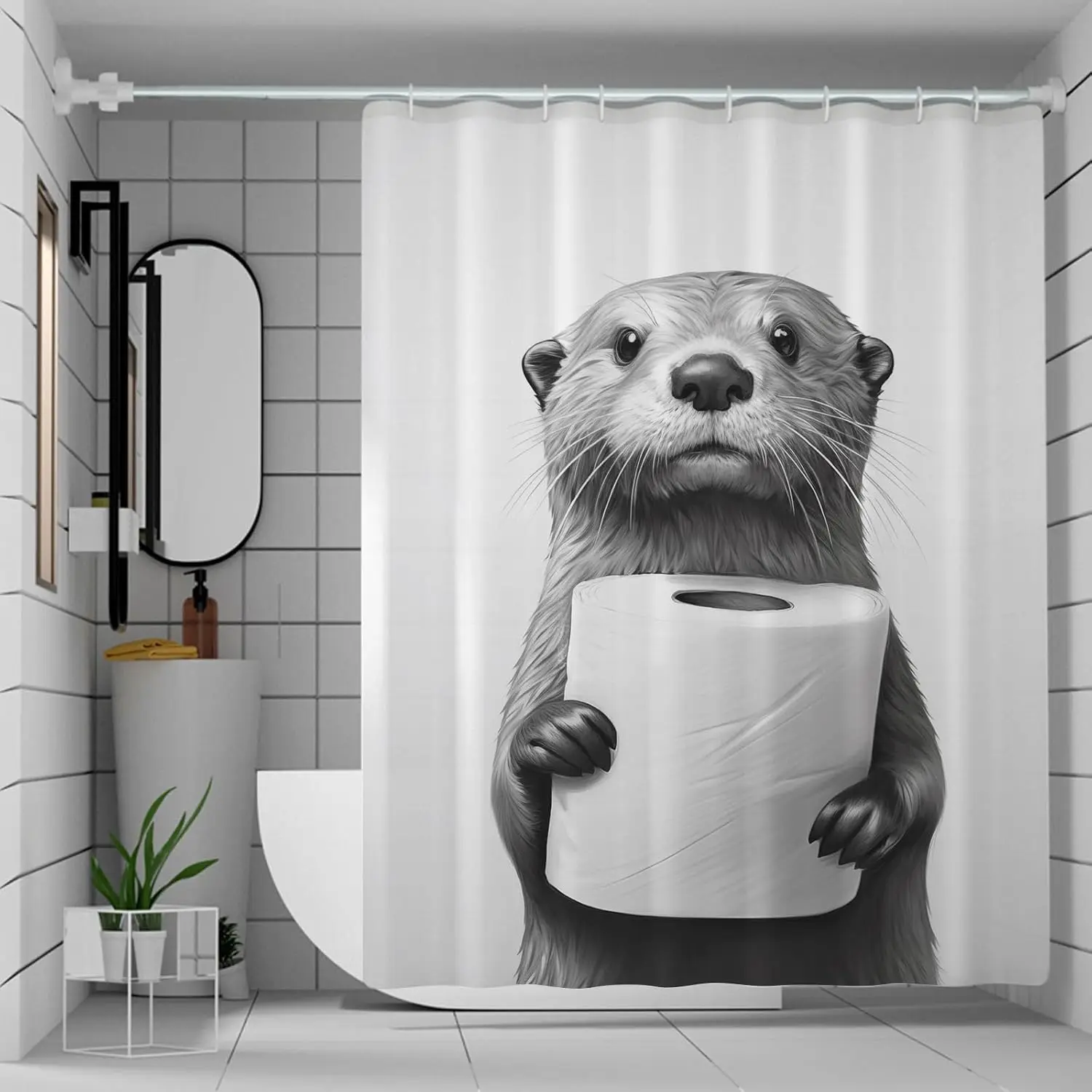 

Funny Otter Shower Curtain, Waterproof Fabric Farmhouse Animal Shower Curtain Set for Bathroom Decor with 12 Hooks 72x72 Inches