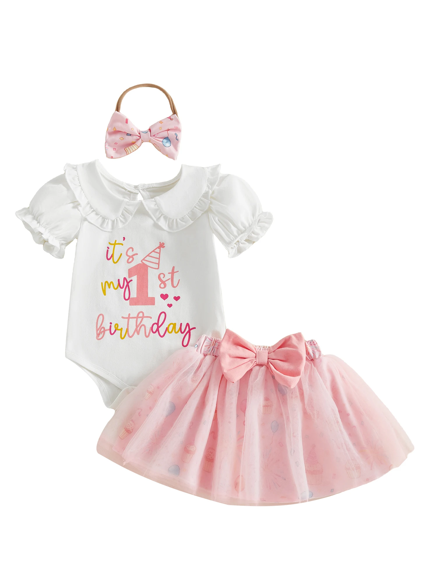 

Baby Girl 1st Birthday Tutu Dress Set with Sparkly Crown Headband and Matching Bloomers - Pink and Gold Princess Outfit for