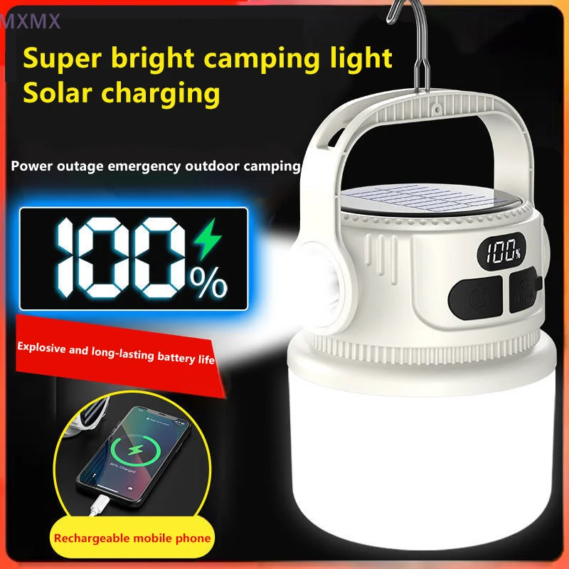 Rechargeable LED Camping Lantern Portable LED Camping Flashlight Solar Rechargeable Waterproof Outdoor Supplies