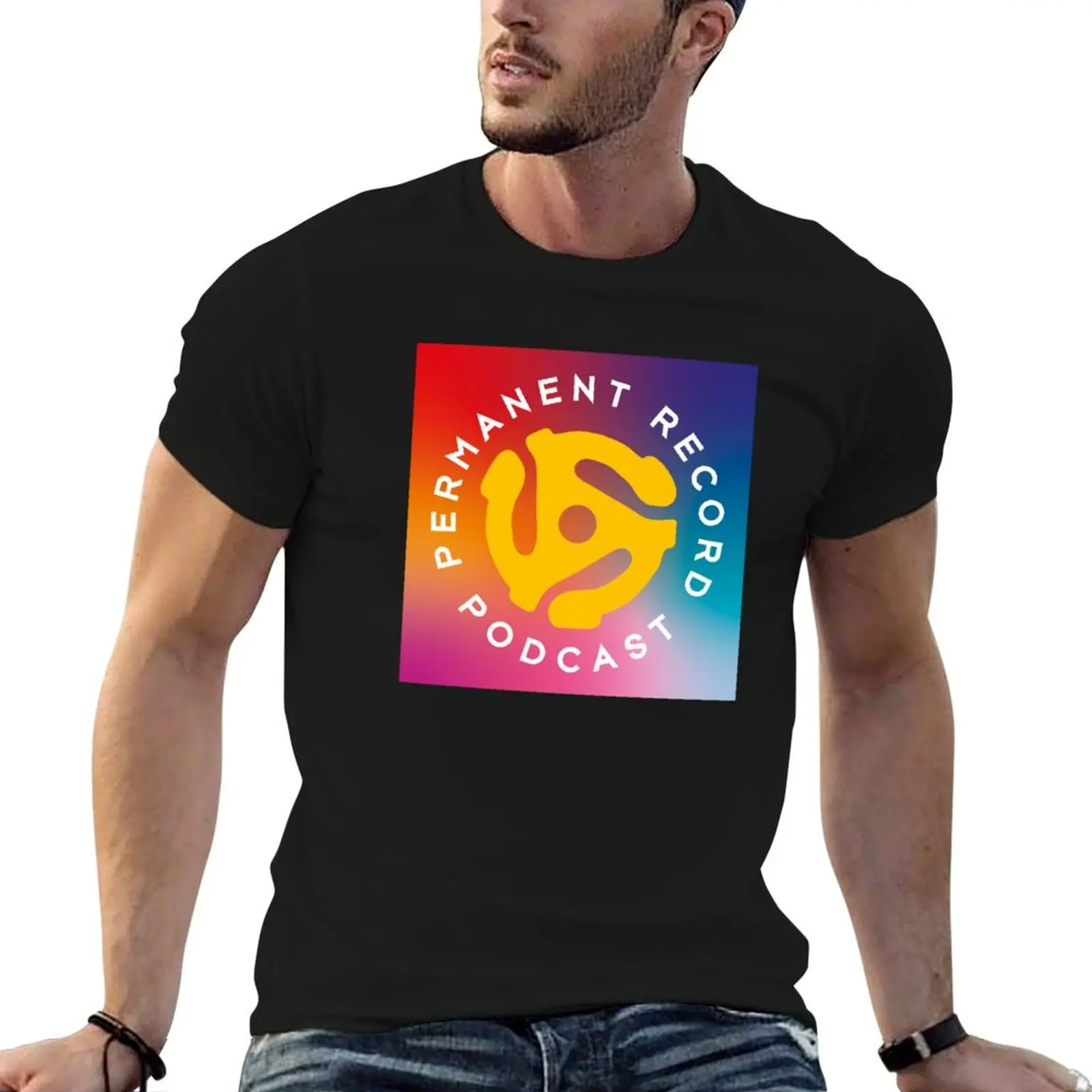 Permanent Record Podcast Gradient Logo T-Shirt Plus Size Loose Short Sleeve Top