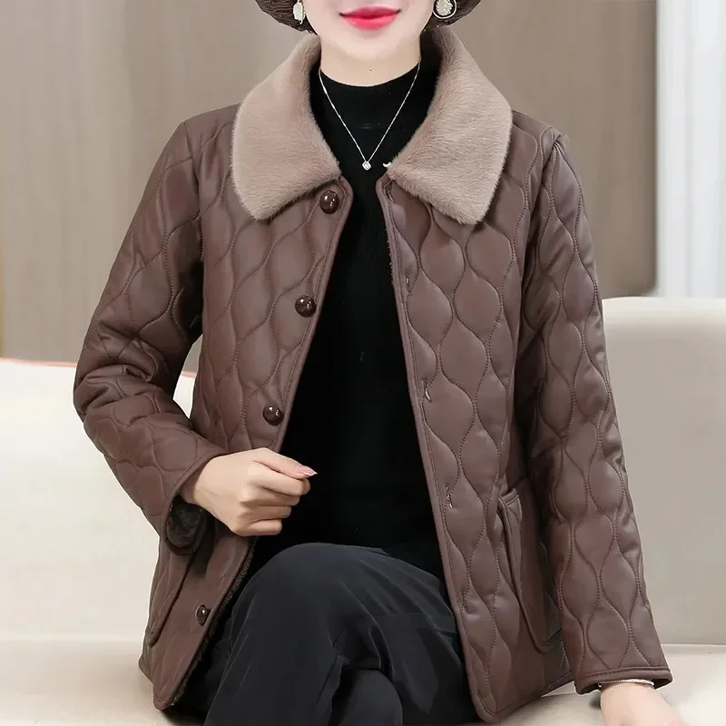 Fashion Plus Size Loose Thick Fur Collar Coat For Mid-Aged Women With Velvet Warm Quilted Coat Winter Plush Jacket Winter Mom's
