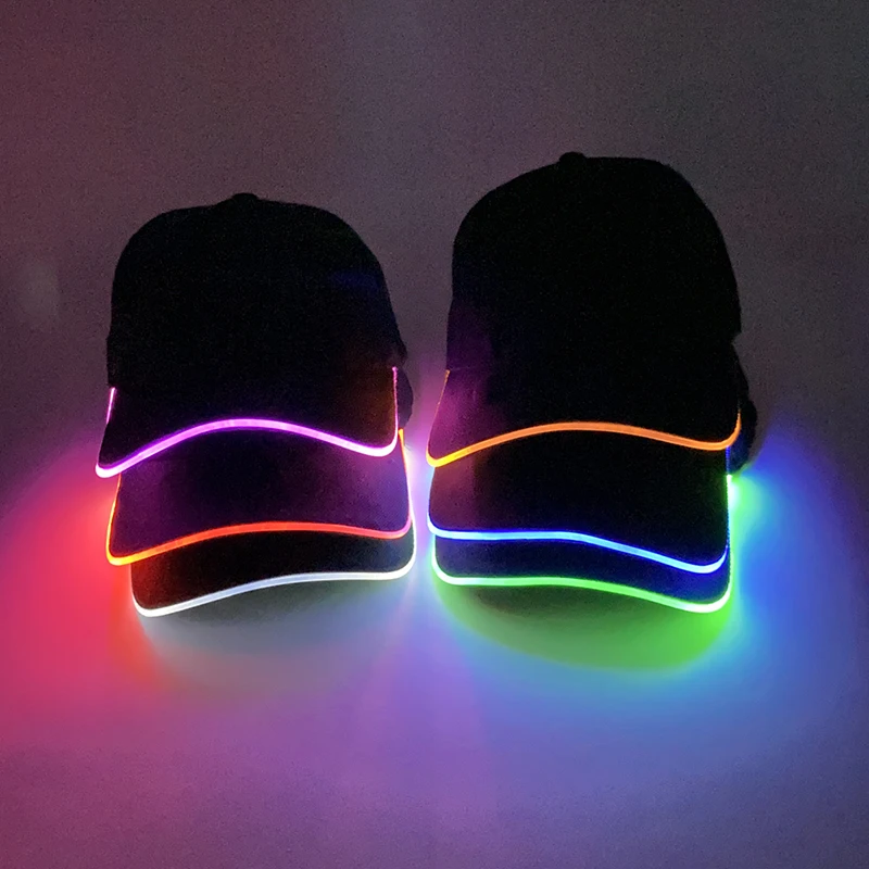 Fluorescent LED Fiber Optic Hat Neon Glowing Baseball Cap Dance Bar Party Supplies Hiphop Rap Hat Club Props Costume