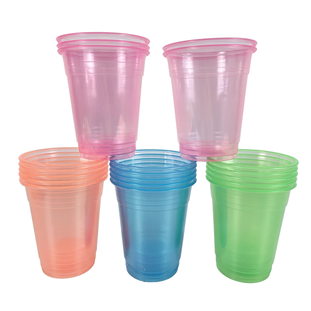 10–100 Stück Plastikbecher, neonleuchtende Plastik-Partybecher, verschiedene Neonfarben für Partys, Hochzeit, Geburtstag, Einweg-Trinkbecher – Detail 7
