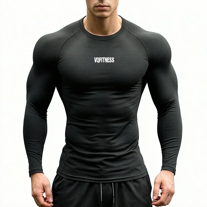 Men's Long Sleeve Tight Fit Shirt Quick Dry Gym Running Top Breathable Slim Fit Athletic Workout Tee For Sports Train Wear Men