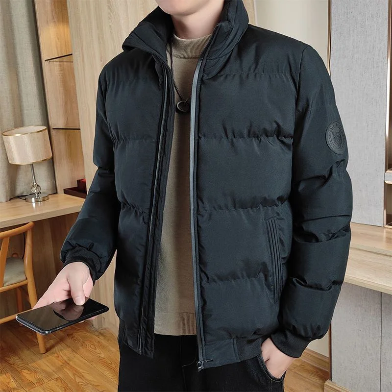 Winter New Men Thicken Down Cotton Parkas Casual Fashion Solid Windproof Stand Collar Zipper Cardigans Warm Long Sleeve Coats