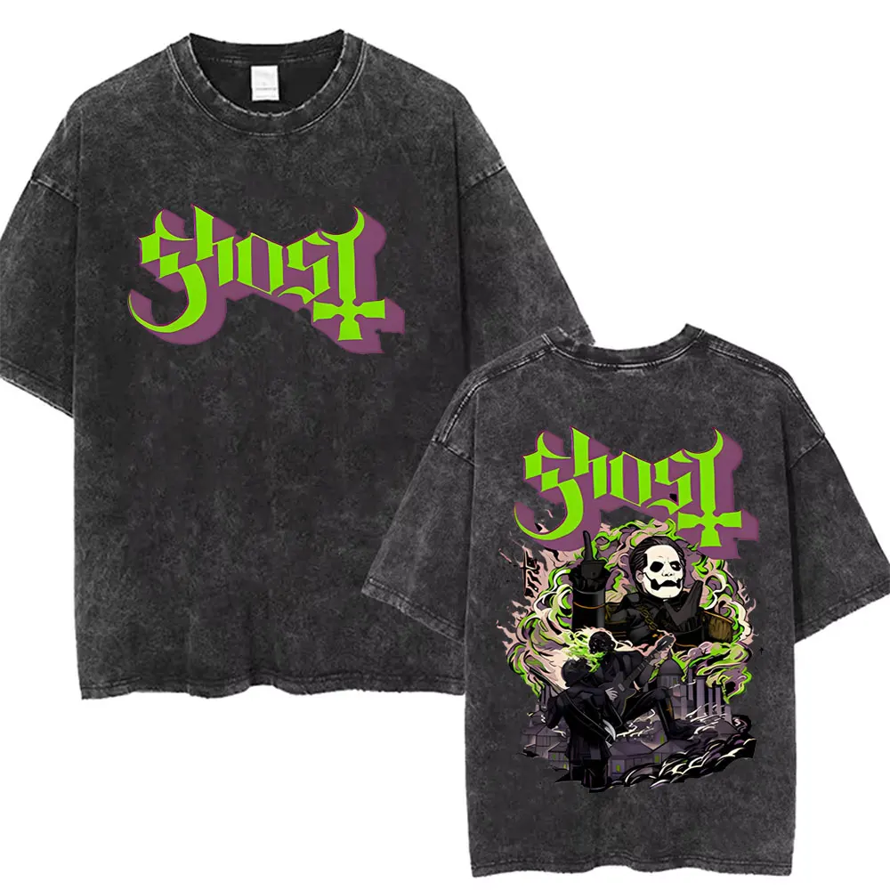 Best Famous Washed Vintage Ghost Band Seven Inches of Satanic Panic Album Printed T-shirt Men Fashion Casual Oversized T Shirts