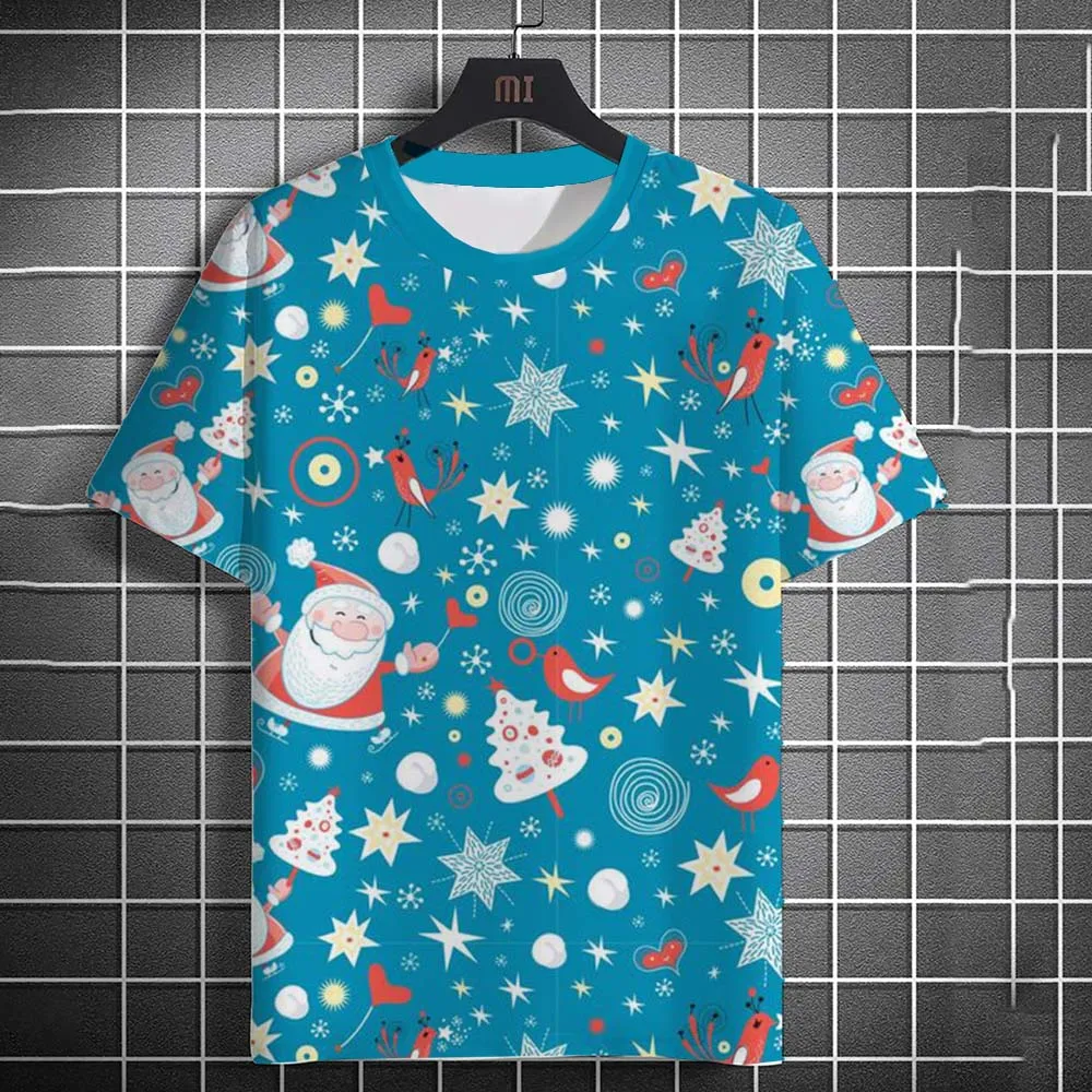 Christmas Men\'s T-shirt Festival T-Shirt Summer New Santa Claus Reindeer pattern Short Sleeve O-Neck Tops Sports Pullover Tees