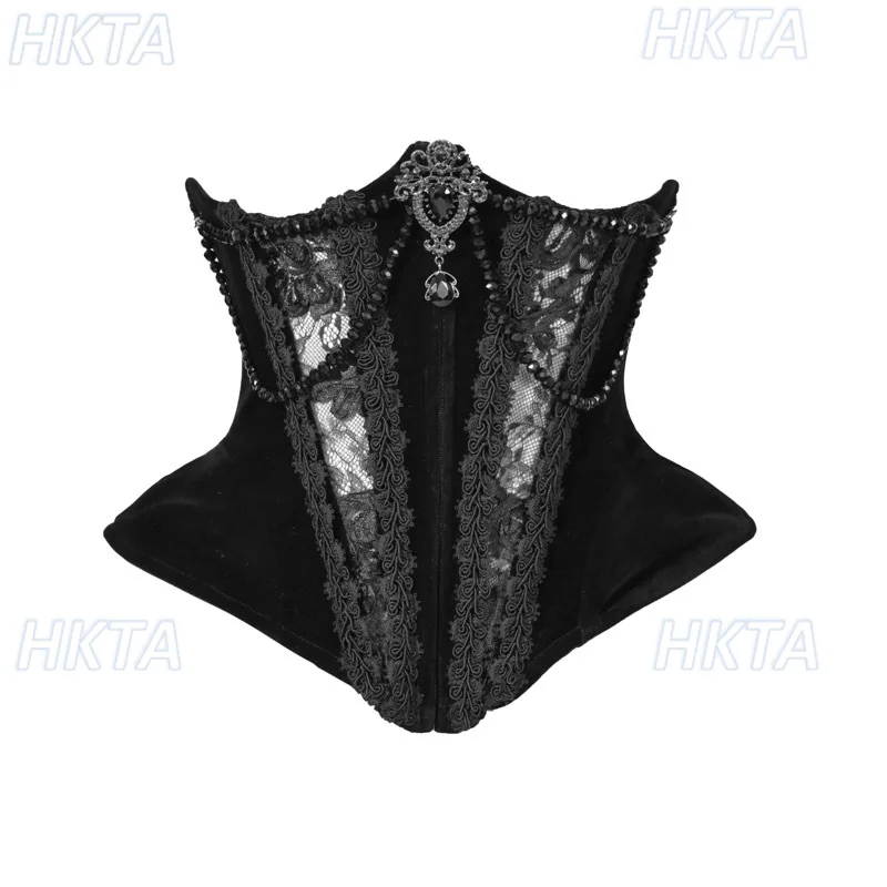 Gotico Cravatta a lisca di pesce scuro Velluto Sigillo in vita Gilet da donna Elegante splendido Halloween Cosplay Pizzo Nero Fascia da smoking Crop Top Y2k